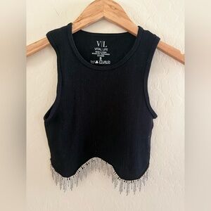 Black Sleeveless Top with Fringe
